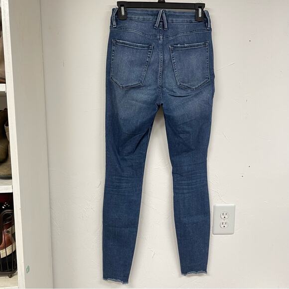 Good American Good Waist High Rise Skinny Jeans Womens 4 Raw Hem Blue Denim - Picture 9 of 13